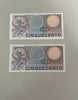 NL* ITALIA Lotto 2 banconote 500 LIRE MERCURIO FDS 14 FEBBRAIO 1974