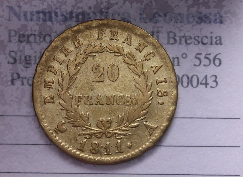 NL* FRANCIA NAPOLEONE Imperatore MARENGO 20 FRANCHI ORO GOLD 1811 A Parigi