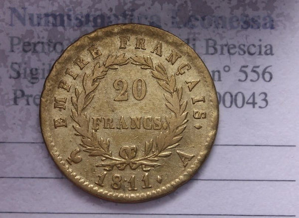 NL* FRANCIA NAPOLEONE Imperatore MARENGO 20 FRANCHI ORO GOLD 1811 A Parigi
