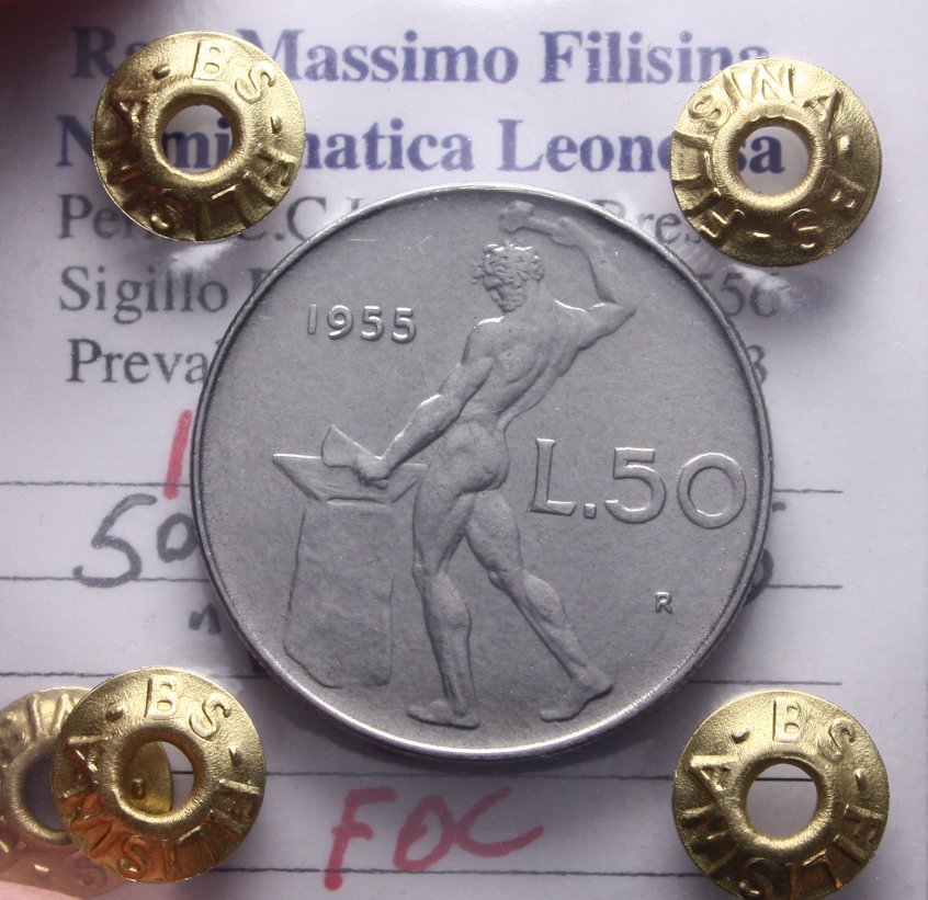 NL* ITALIA Repubblica 50 LIRE VULCANO 1955 FDC Perizia Filisina Massimo