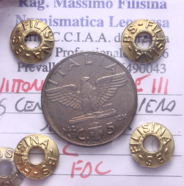 NL*VEIII 5 CENTESIMI BRONZITAL IMPERO 1942 XX FDC Perizia Filisina Massimo