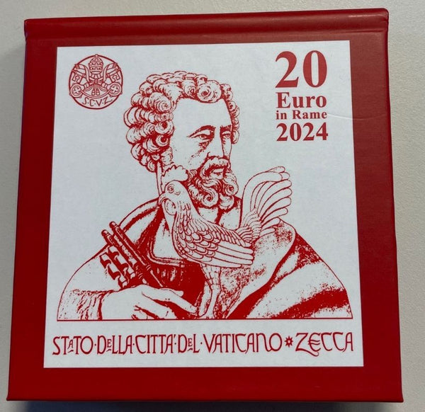 NL* VATICANO FRANCESCO 20 EURO Rame 2024 ARTE e FEDE IL GALLO DI SAN PIETRO FDC