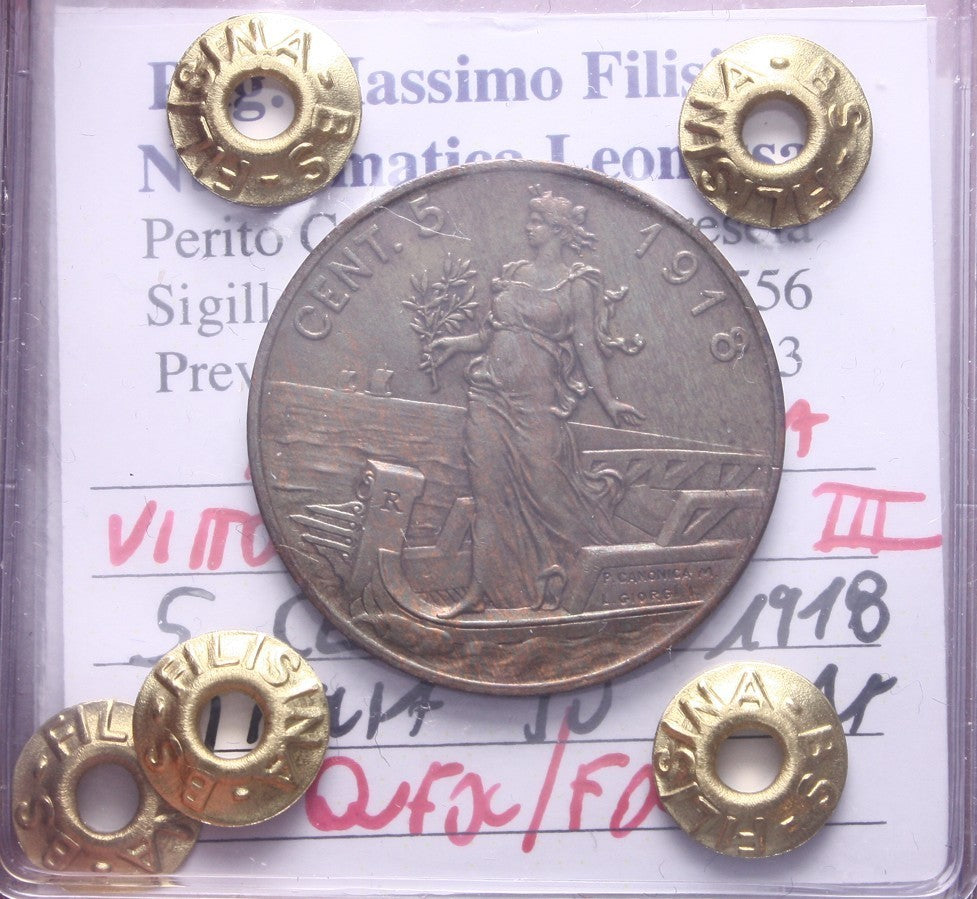 NL*VEIII Italia 5 CENTESIMI PRORA 1918 QFDC/FDC Perizia Filisina Massimo