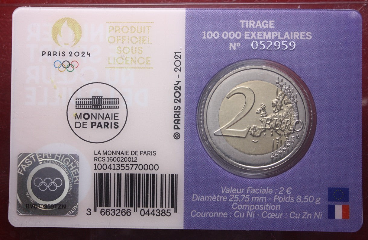 NL* FRANCIA 2 EURO 2021 OLIMPIADI PARIGI 2024 Atletica FDC coin card