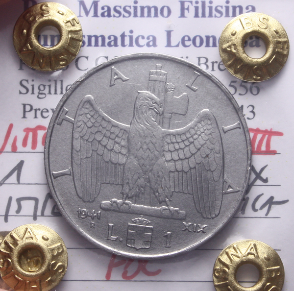 NL* VEIII 1 LIRA IMPERO 1941 XIX MAGNETICA FDC Perizia Filisina Massimo * 2