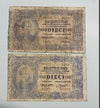 NL* UMBERTO I Lotto 2 PEZZI BIGLIETTO DI STATO da 10 LIRE 1283 - 1022 come foto