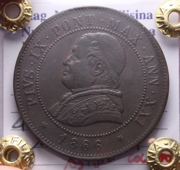 NL* STATO PONTIFICIO PAPA PIO IX 4 SOLDI Rame 1866 XXI BB/SPL C Perizia Filisina