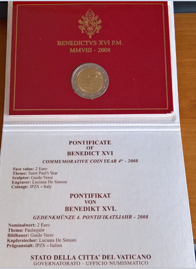 NL* CITTA' DEL VATICANO BENEDETTO 2 Euro 2008 ANNO PAOLINO SAN PAOLO FDC