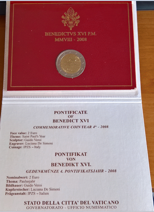 NL* CITTA' DEL VATICANO BENEDETTO 2 Euro 2008 ANNO PAOLINO SAN PAOLO FDC