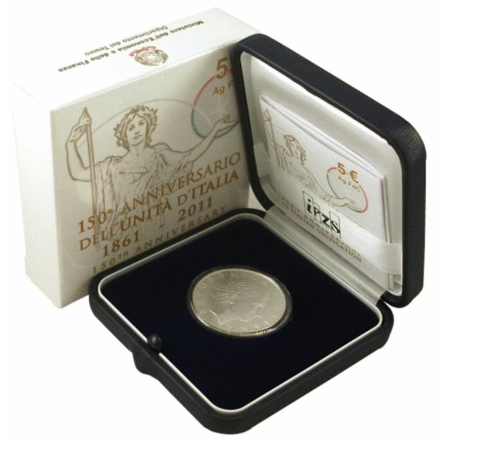 NL* ITALIA 5 EURO Argento 2011 150° ANNIVERSARIO UNITA' ITALIA FDC set Zecca