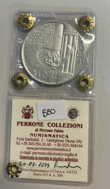 NL* VEIII 20 LIRE ARGENTO 1928 ELMETTO NC SPL+ Perizia Perrone Fabio