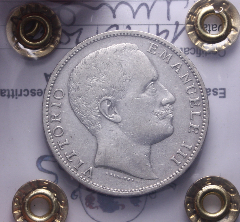 NL* VEIII 2 LIRE ARGENTO AQUILA SABAUDA 1907 BB+ Perizia Filisina Massimo
