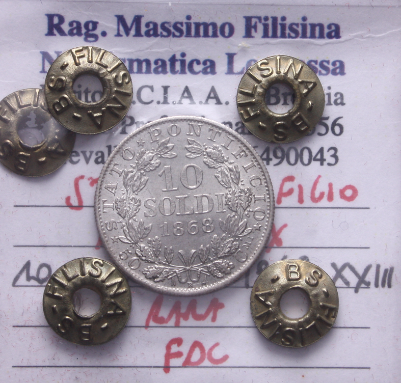 NL* STATO PONTIFICIO PAPA PIO IX 10 SOLDI Argento 1868 RARA FDC Perizia Filisina