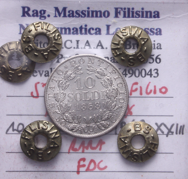 NL* STATO PONTIFICIO PAPA PIO IX 10 SOLDI Argento 1868 RARA FDC Perizia Filisina