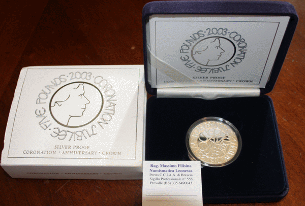 NL* ENGLAND Elizabeth II SILVER CROWN 2003 CORONATION JUBILEE Proof Royal M