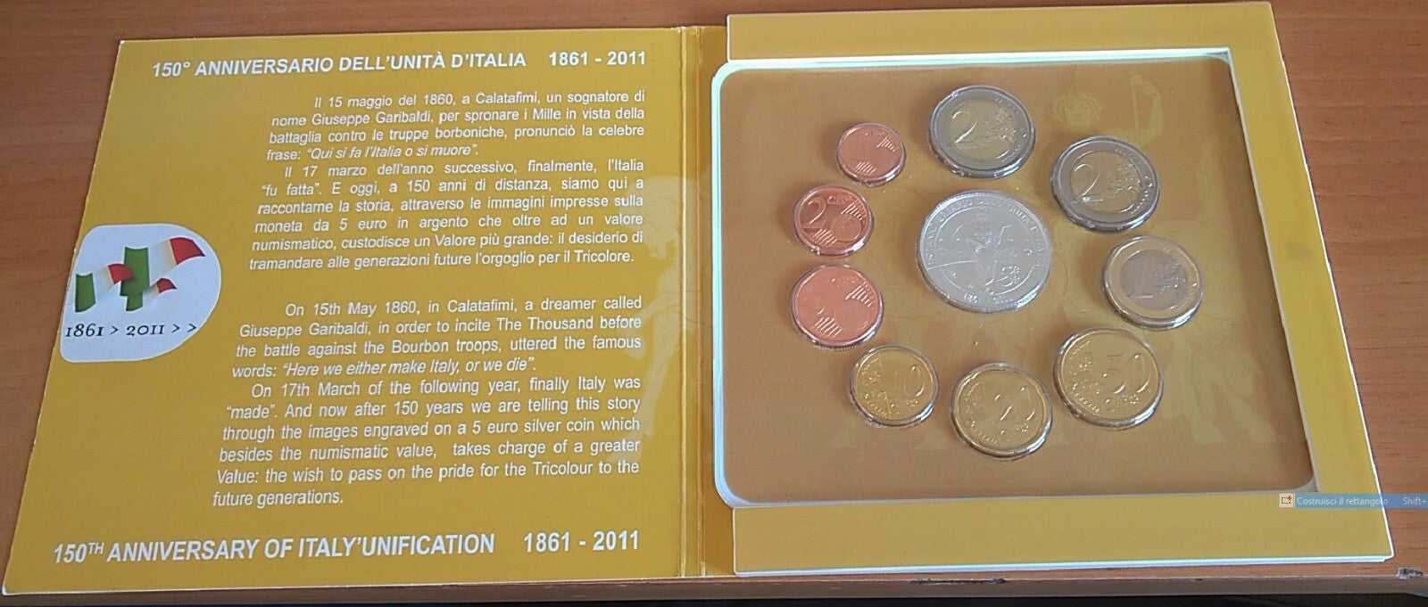 NL* ITALIA Divisionale 2011 9 Valori più 5 Euro Argento UNITA' D'ITALIA FDC Set