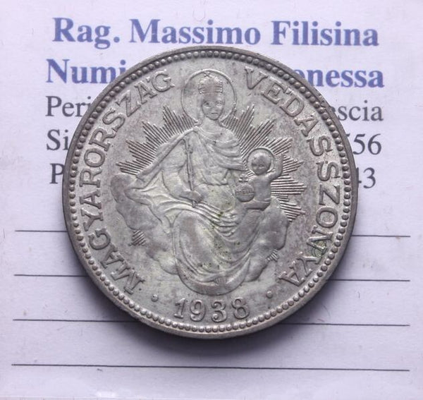 NL* UNGHERIA MAGYAR 2 PENGO Argento 1938 Eccellente Conservazione
