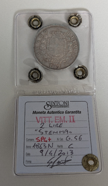 NL* VEII 2 LIRE ARGENTO STEMMA 1863 NAPOLI SPL+ Perizia Sintoni Gabriele