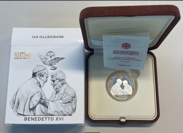 NL* VATICANO 10 Euro ORO E ARGENTO 2023 papa BENEDETTO XVI PROOF set Zecca