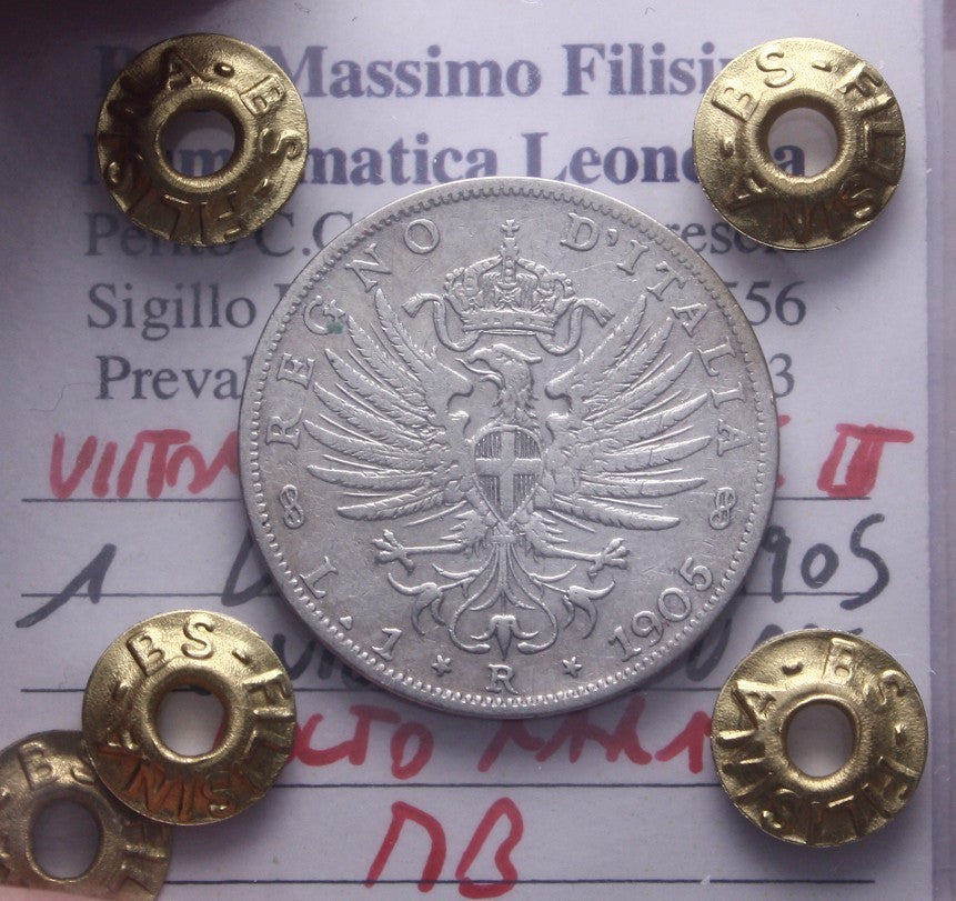 NL* VEIII 1 LIRA ARGENTO AQUILA SABAUDA 1905 MOLTO RARA R2 MB Perizia Filisina