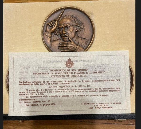 NL* SAN MARINO TRIPTYCH BRONZE MEDALS 1978 ARTURO TOSCANINI FDC in original set