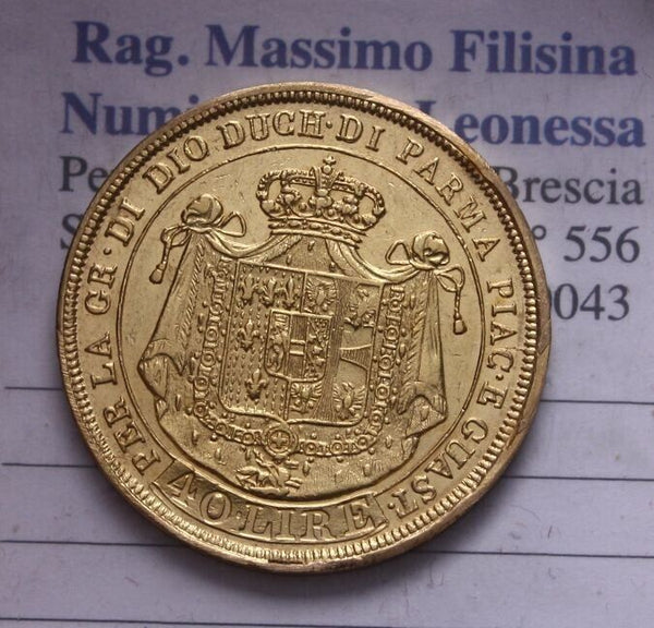 EN* PARMA MARIA LUIGIA 40 LIRE GOLD 1815 RARE AUNC/VF Filisina Massimo Appraisal
