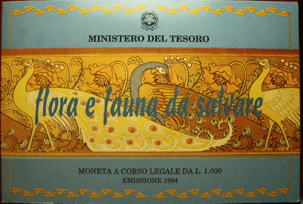 NL* ITALIA 1000 Lire Argento 1994 FLORA E FAUNA DA SALVARE FDC SET Originale
