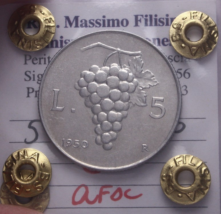 NL* Italia Repubblica 5 LIRE ITALMA UVA 1950 Q.FDC Perizia Filisina Massimo *3