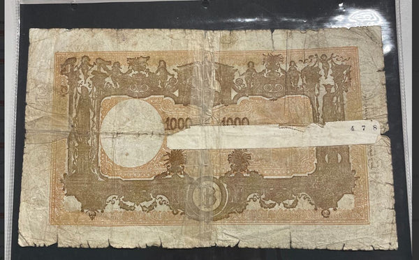 NL* BANCA D'ITALIA Banconota 1000 LIRE BARBETTI M GRANDE 10 Agosto 1943 W4589