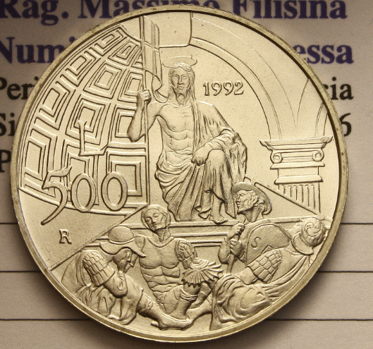 NL* Italia REPUBBLICA 500 LIRE ARGENTO 1992 P. DELLA FRANCESCA FDC con lustro