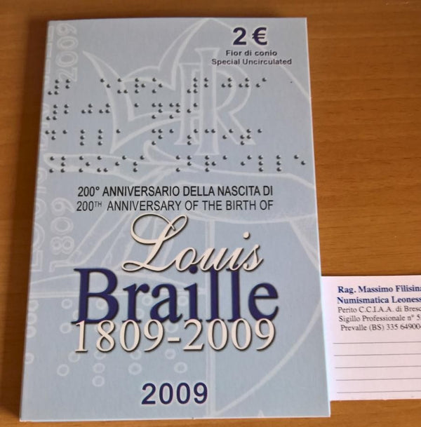 NL* ITALIA Repubblica 2 EURO commemorativi 2009 LUIS BRAILLE FDC set zecca