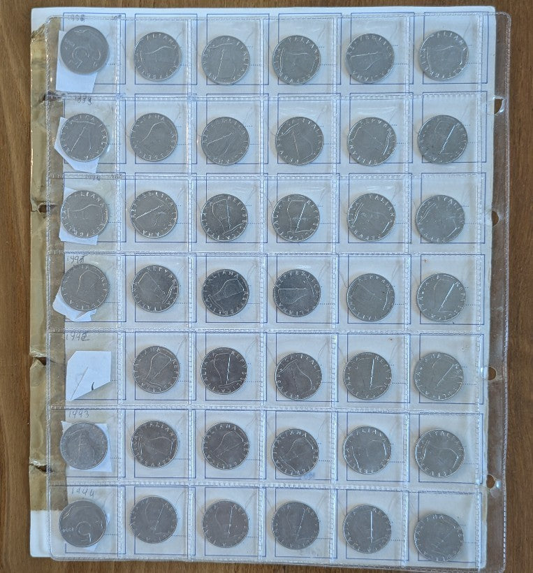 NL* ITALIA LOTTO 41 pezzi 5 LIRE DELFINO DAL 1988 AL 1994 FDC da rotolino