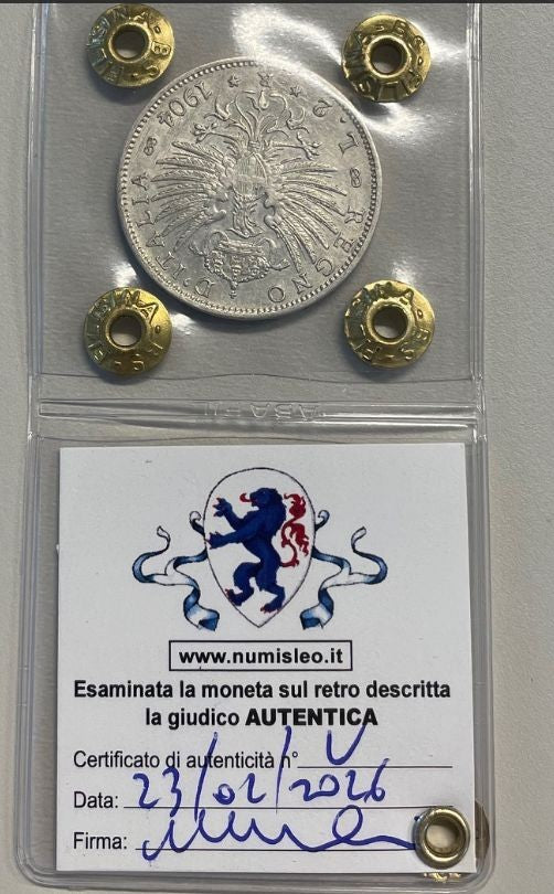 NL* VEIII Italia 2 LIRE Argento 1904 AQUILA SABAUDA R2 SPL + Perizia Filisina M