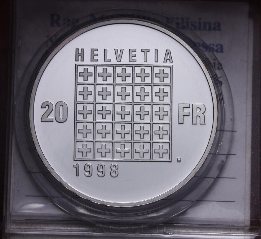 NL*SWITZERLAND CONFEDERATION 20 Francs Silver 1998 HELVETIA 1848-1998 PROOF Porthole