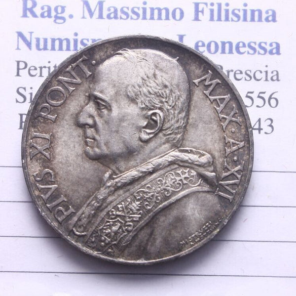 EN* ROME VATICAN CITY Pope PIUS XI 10 Lire SILVER 1937 SUPER with patina