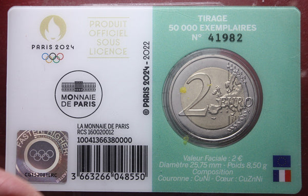 NL* FRANCIA 2 EURO 2022 OLIMPIADI PARIGI 2024 Discobolo FDC coin card