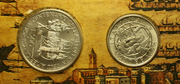NL* ITALIA DITTICO 500 + 200 LIRE ARGENTO 1989 SCOPERTA America FDC Set zecca