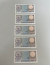 NL* ITALIA Lotto 5 banconote 500 LIRE MERCURIO FDS 14 FEBBRAIO 1974 Consecutive