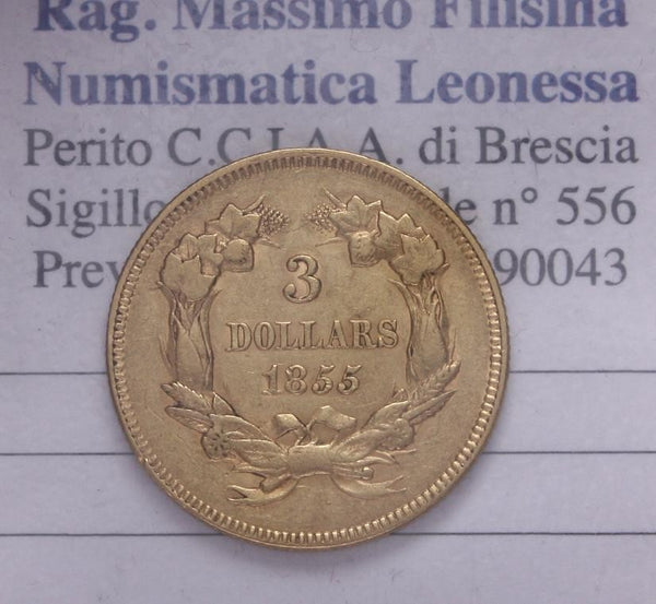 NL* U.S.A. 3 DOLLARS GOLD 3 Dollari Oro 1855 Principessa Indiana Splendida Cons.