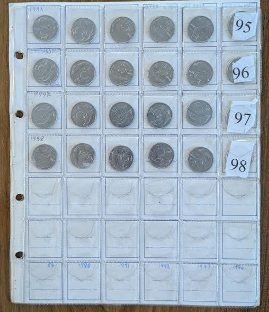 NL* ITALIA LOTTO 24 pezzi 5 LIRE DELFINO DAL 1995 AL 1998 tutte FDC da rotolino
