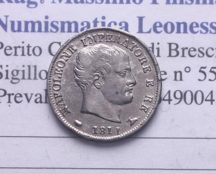 EN* LOMBARDY NAPOLEON I 5 Silver Soldi 1811 Milan INVERTED M VARIANT