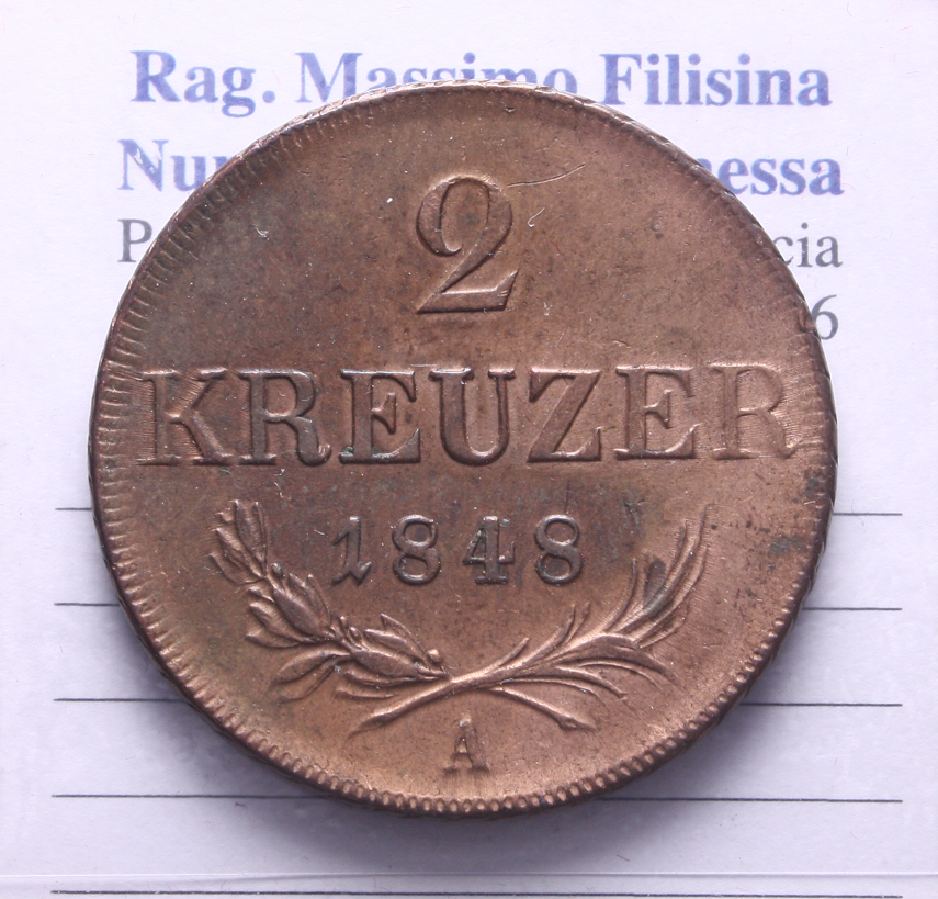 NL* AUSTRIA FRANZ JOSEPH I 2 KREUZER 1848 A come da foto