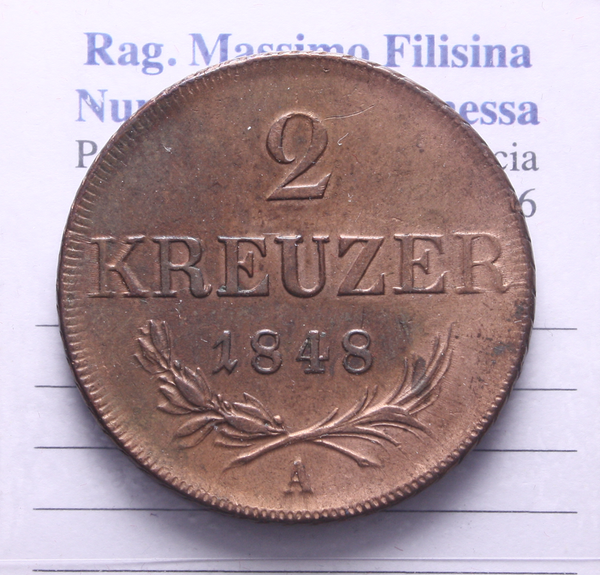 NL* AUSTRIA FRANZ JOSEPH I 2 KREUZER 1848 A come da foto