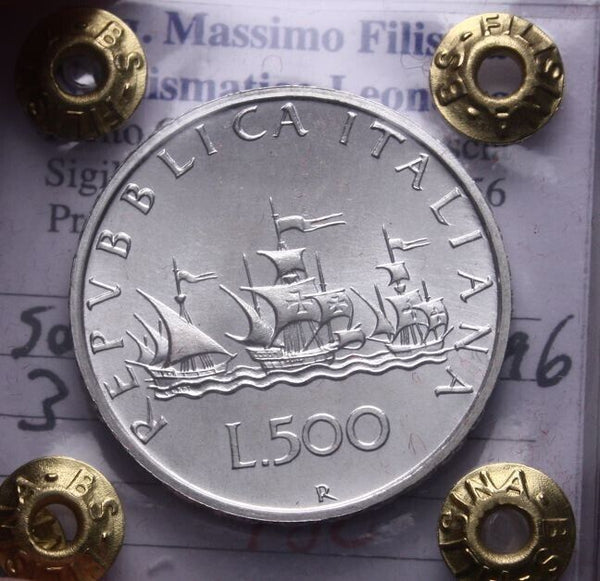 EN* ITALY 500 Lire Silver 3 Caravels 1996 UNCIRCULATED UNC Filisina expertise