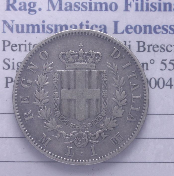 NL* ITALIA Savoia VEII 1 LIRA ARGENTO 1867 MILANO Stemma prezzo top
