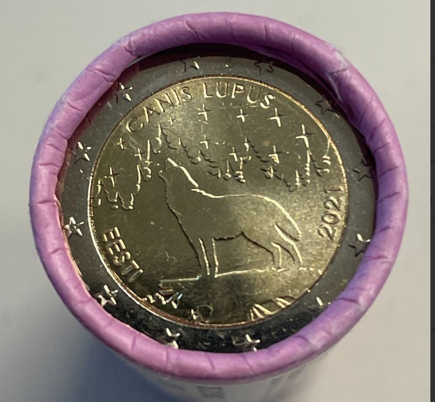 NL* ESTONIA ROTOLINO 25 Pezzi da 2 EURO 2021 CANIS LUPO FDC