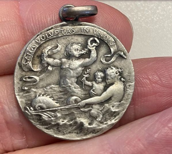 NL* ITALIA Medaglia argento portativa GARA DI NUOTO 1910-1930 Grammi 7.95