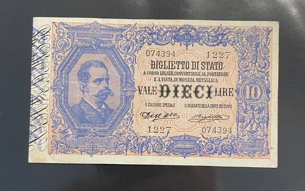 NL* UMBERTO I BIGLIETTO DI STATO da 10 Lire 5 Febbraio 1888 super conservazione