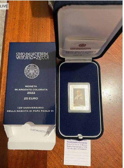 NL*VATICANO FRANCESCO 25 EURO ARGENTO 2022 125° NASCITA PAOLO VI Proof set Zecca