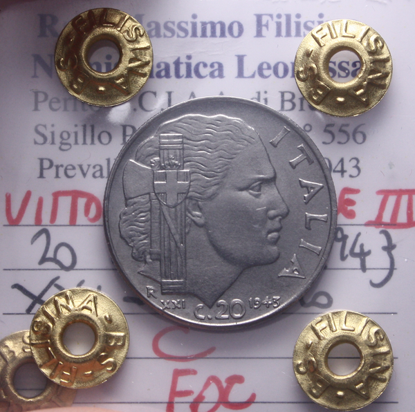 NL* VEIII 20 CENTESIMI IMPERO 1943 XXI FDC Perizia Filisina Massimo